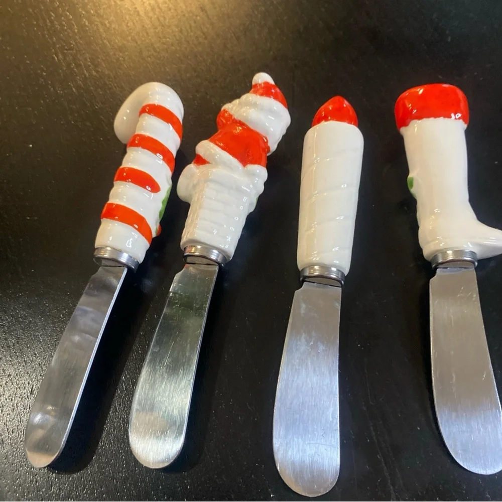 Festive Holiday Cheese Spreaders Set - Red and White stainless